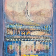 Giulio Greco, Con luna, tecnica mista su cartoncino cm 13×15