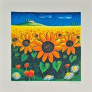 Mimmo Sciarrano, Prato di girasoli, serigrafia su carta cm 30×30.