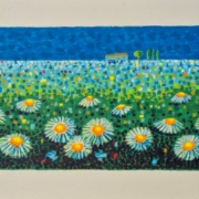 Mimmo Sciarrano, Prato di margherite, serigrafia su carta cm 25×70.