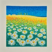 Mimmo Sciarrano, Prato di margherite, serigrafia su carta cm 30×30.